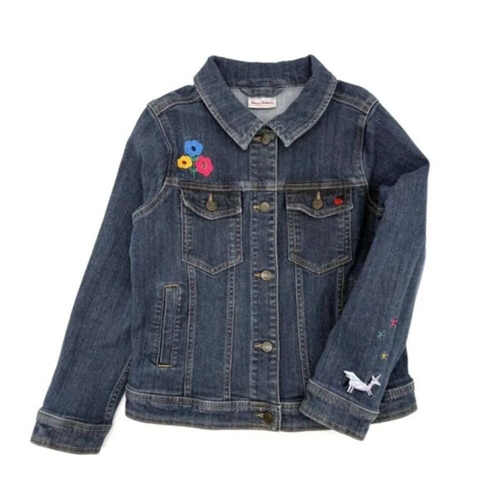 Hanna Andersson Girls 10 Unicorn Flower Embroidered Denim Jacket School Casual